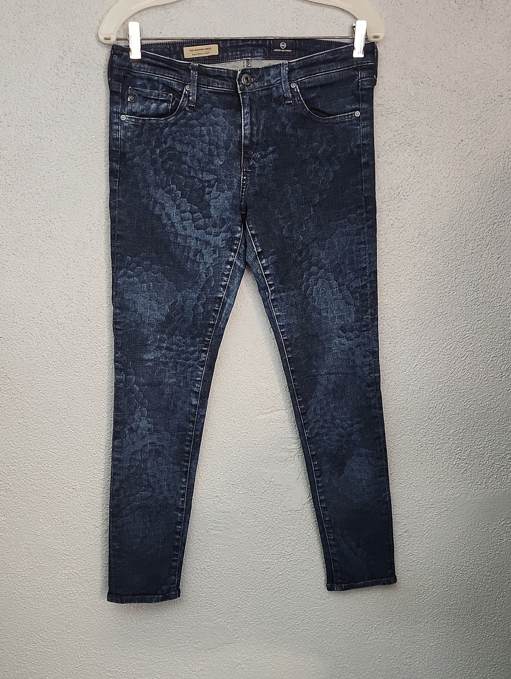 AG Adriano Goldschmmied Dark Blue Snake-Print Skinny Jeans